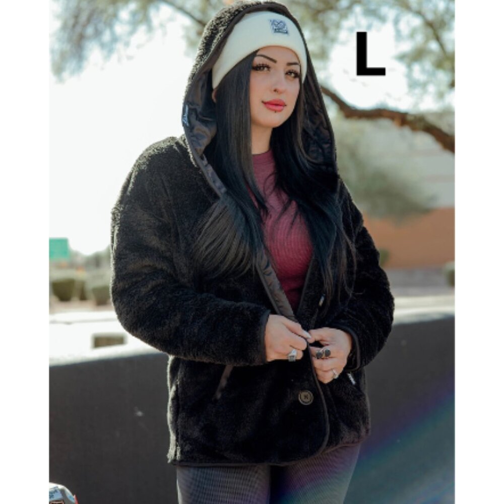 Dixxon Flannel BLACK Sherpa Cardigan - Women's L